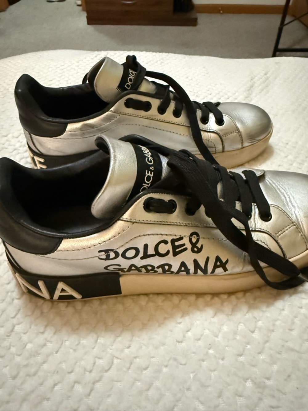 Dolce & Gabbana Kids Silver and Black Low-Top Sneakers